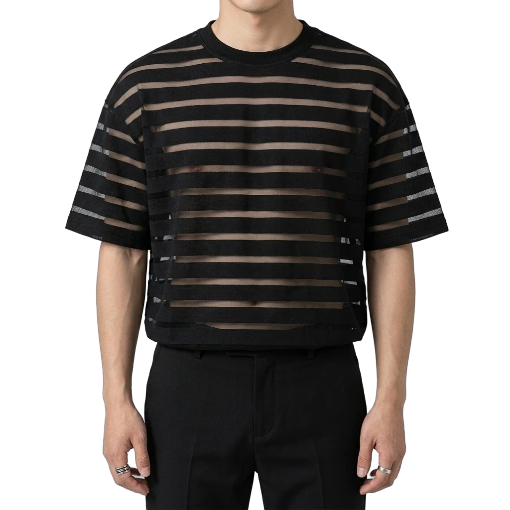 Shadow Veil Herren Shirt mit Transparenten Streifen - Produkt-Nahaufnahme | Techno Essentials