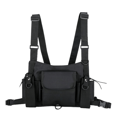 Schwarze Bass Buddy Brusttasche mit Gurten, Vorderansicht