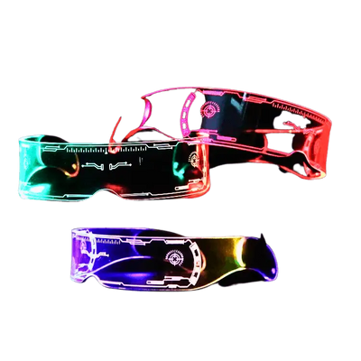 LED Brille mit leuchtendem transparentem Visier, zwei Exemplare in Regenbogenfarben
